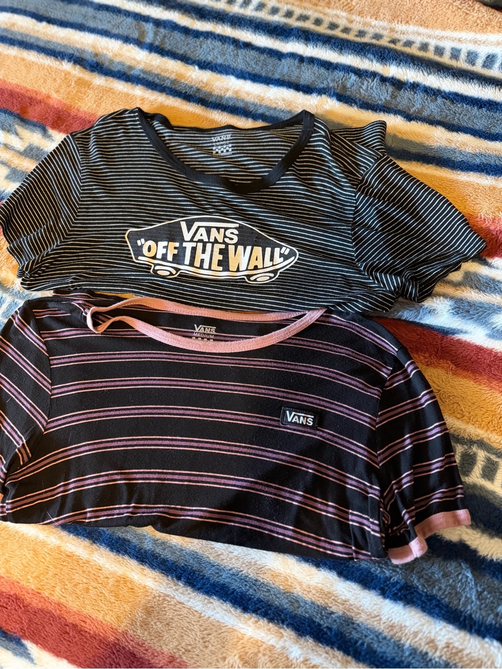 Vans Black Striped Crop Tees with Pink Accent